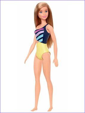 Mattel-Barbie Doll with Blonde Hair Wearing Striped Swimsuit New In Box